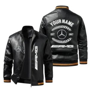 Vintage Mercedes AMG Exclusive Logo Jacket Est 1967, Classic Ribbed Collar and Striped Cuffs, Custom Name HIDI220225Y12LJ93AMG