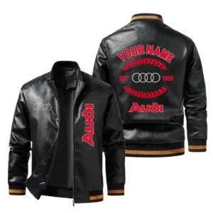 Vintage Audi Exclusive Logo Jacket Est 1909, Classic Ribbed Collar and Striped Cuffs, Custom Name HIDI220225Y12LJ93AUD