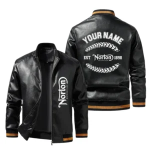 Vintage Norton Motorcycle Exclusive Logo Jacket Est 1898, Classic Ribbed Collar and Striped Cuffs, Custom Name HIDI270225Y12LJ93NOM
