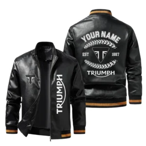 Vintage Triumph Motorcycles Exclusive Logo Jacket Est 1887, Classic Ribbed Collar and Striped Cuffs, Custom Name HIDI270225Y12LJ93TRM