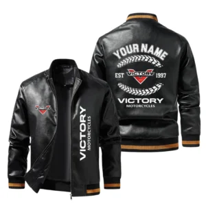 Vintage Victory Motorcycles Exclusive Logo Jacket Est 1997, Classic Ribbed Collar and Striped Cuffs, Custom Name HIDI270225Y12LJ93VIM