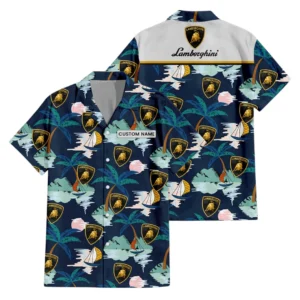 Lamborghini Exclusive Logo Aloha Button Up Hawaiian Shirt Tropical Landscape Pattern All-over Print, Custom Name HIDI200225Y7HWLS2LAM
