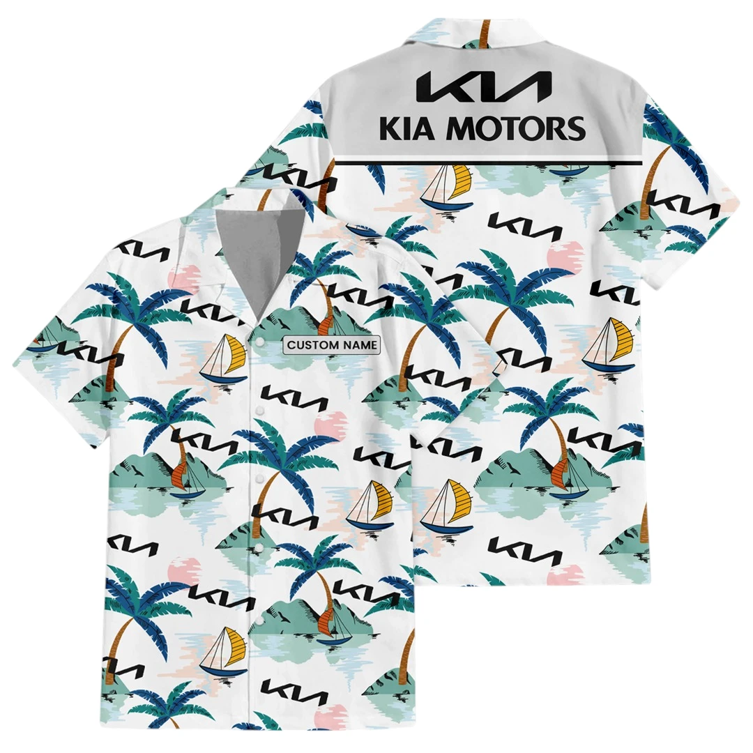 KIA Exclusive Logo Button Up Hawaiian Shirt Tropical Landscape Pattern All-over Print, Custom Name HIDI200225Y7HWLS2KIA