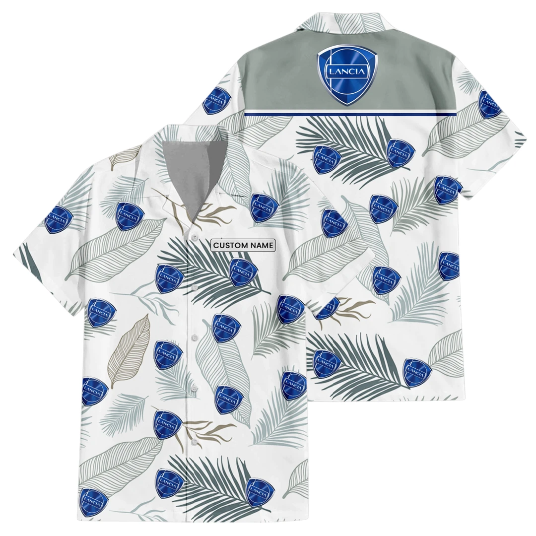 Lancia Exclusive Logo Button Up Hawaiian Shirt Tropical Leaves Seamless Pattern All-over Print, Custom Name HIHI180225Y7HWLS1LAN