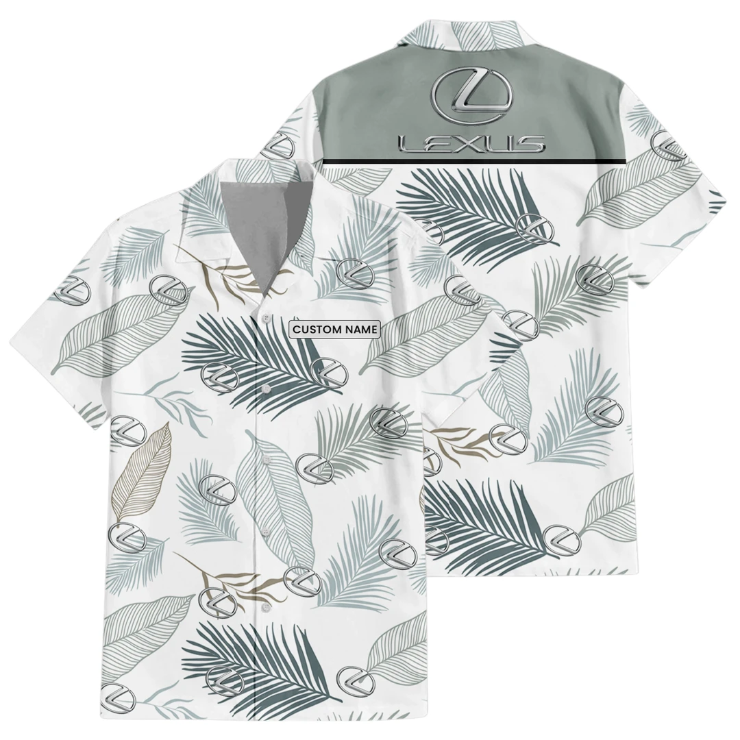 Lexus Exclusive Logo Button Up Hawaiian Shirt Tropical Leaves Seamless Pattern All-over Print, Custom Name HIHI170225Y7HWLS1LEX