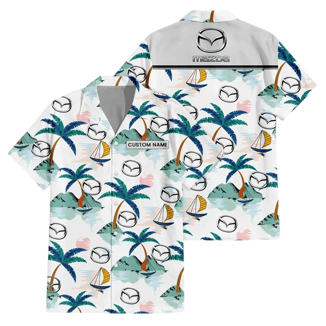 Mazda Exclusive Logo Button Up Hawaiian Shirt Tropical Landscape Pattern All-over Print, Custom Name HIDI200225Y7HWLS2MAZ
