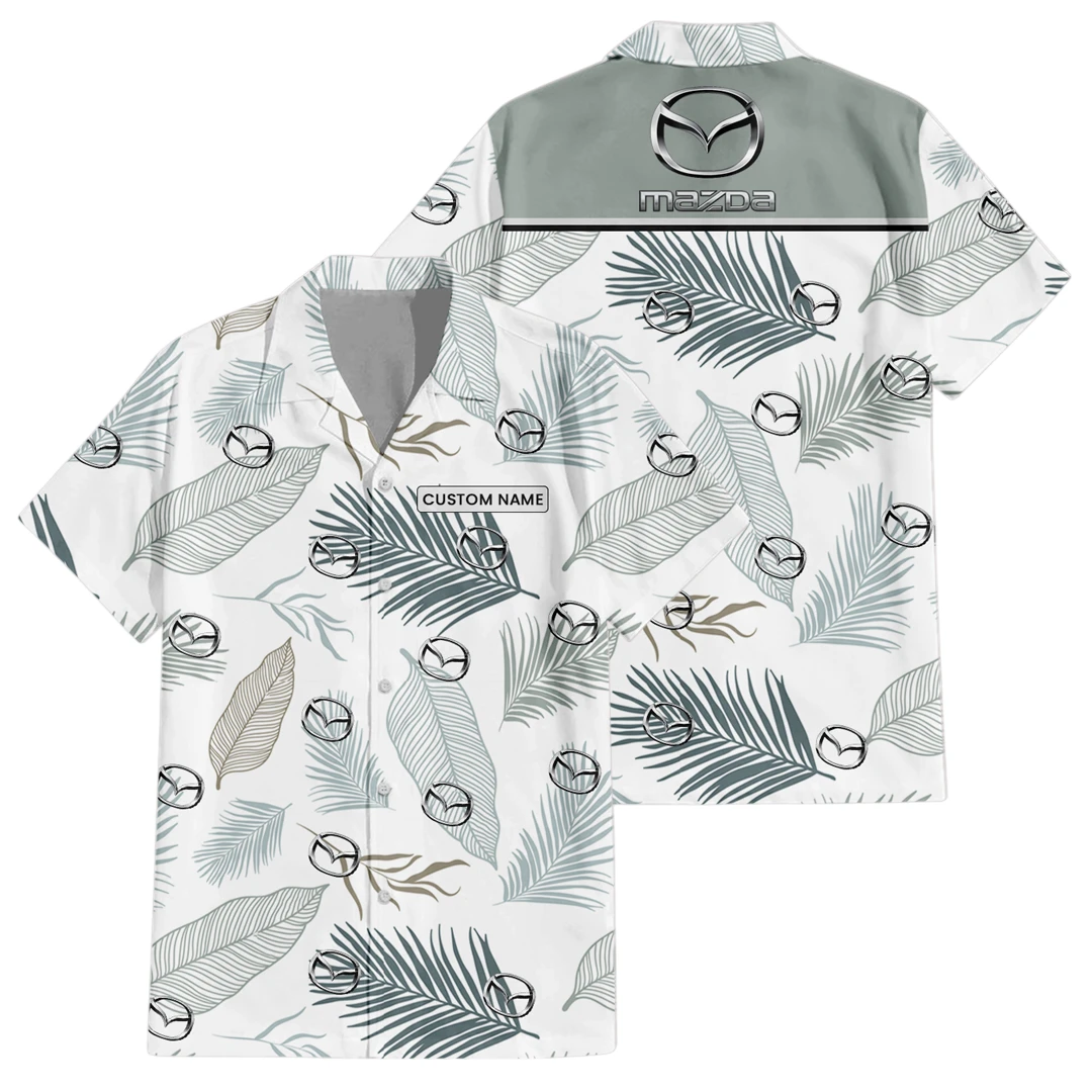 Mazda Exclusive Logo Button Up Hawaiian Shirt Tropical Leaves Seamless Pattern All-over Print, Custom Name HIHI180225Y7HWLS1MAZ