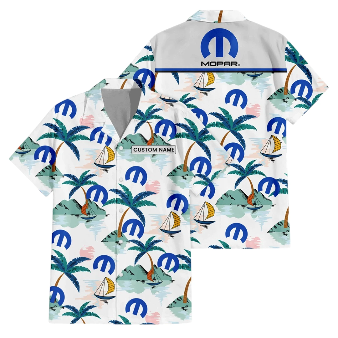 Mopar Exclusive Logo Button Up Hawaiian Shirt Tropical Landscape Pattern All-over Print, Custom Name HIDI200225Y7HWLS2MOP