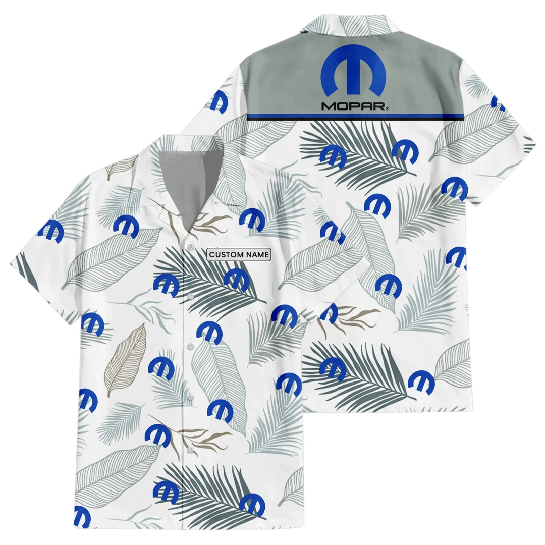 Mopar Exclusive Logo Button Up Hawaiian Shirt Tropical Leaves Seamless Pattern All-over Print, Custom Name HIHI180225Y7HWLS1MOP