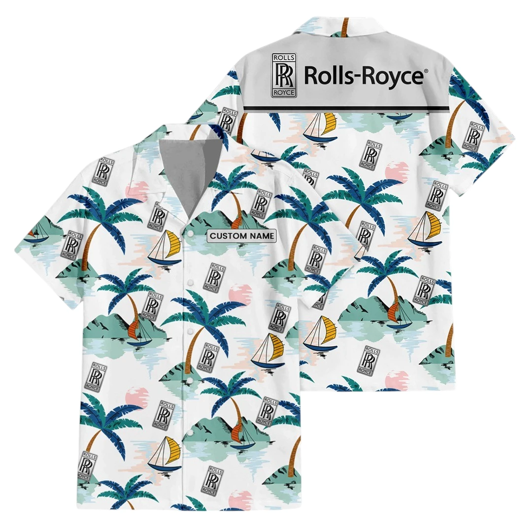 Rolls Royce Exclusive Logo Button Up Hawaiian Shirt Tropical Landscape Pattern All-over Print, Custom Name HIDI210225Y7HWLS2ROR
