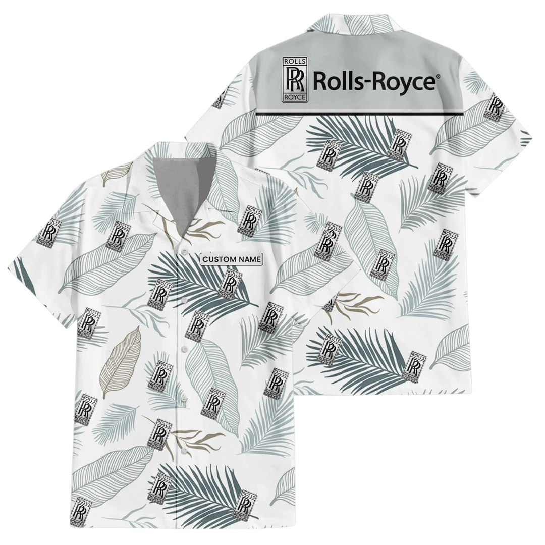Rolls Royce Exclusive Logo Button Up Hawaiian Shirt Tropical Leaves Seamless Pattern All-over Print, Custom Name HIHI190225Y7HWLS1ROR