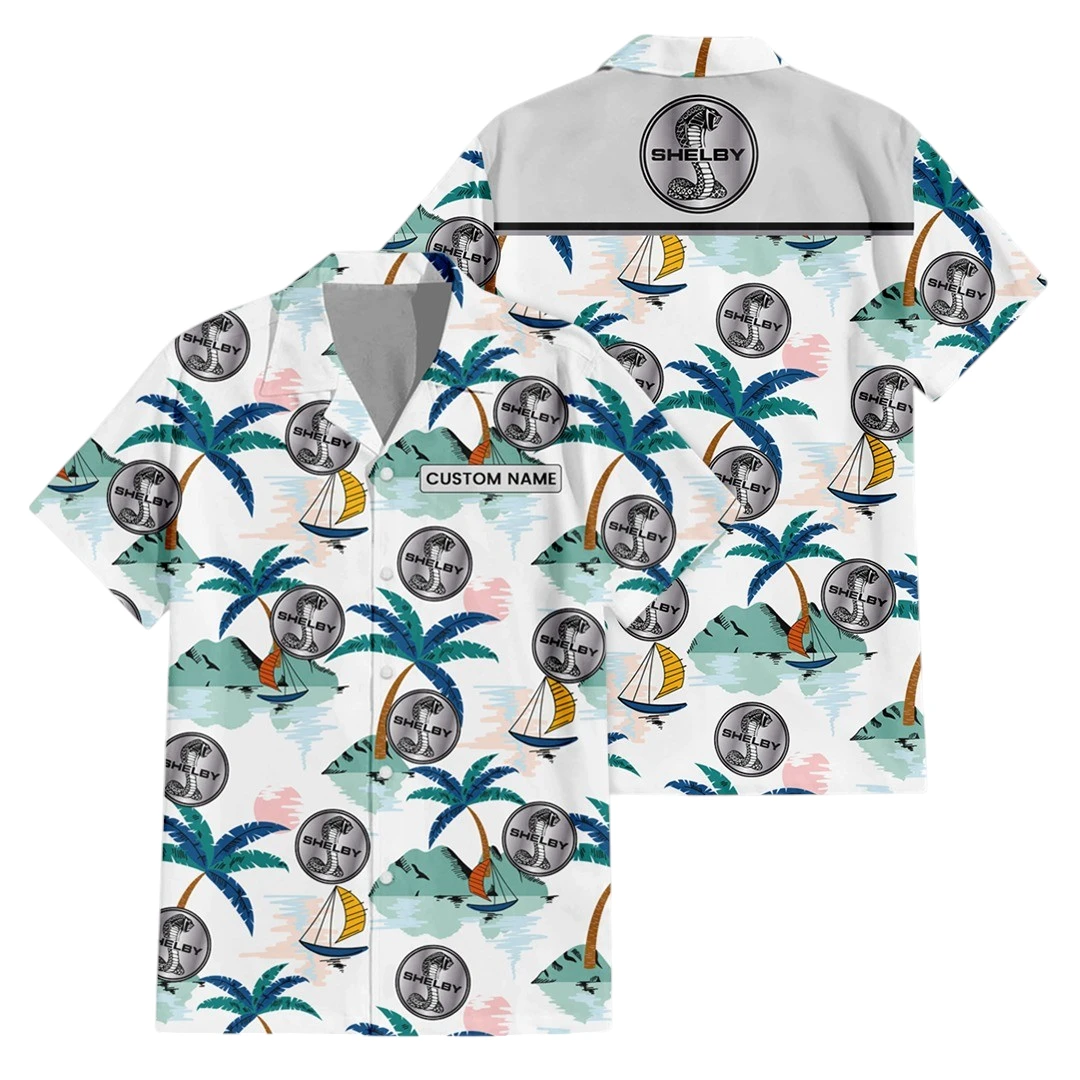 Shelby Exclusive Logo Button Up Hawaiian Shirt Tropical Landscape Pattern All-over Print, Custom Name HIDI210225Y7HWLS2SHE