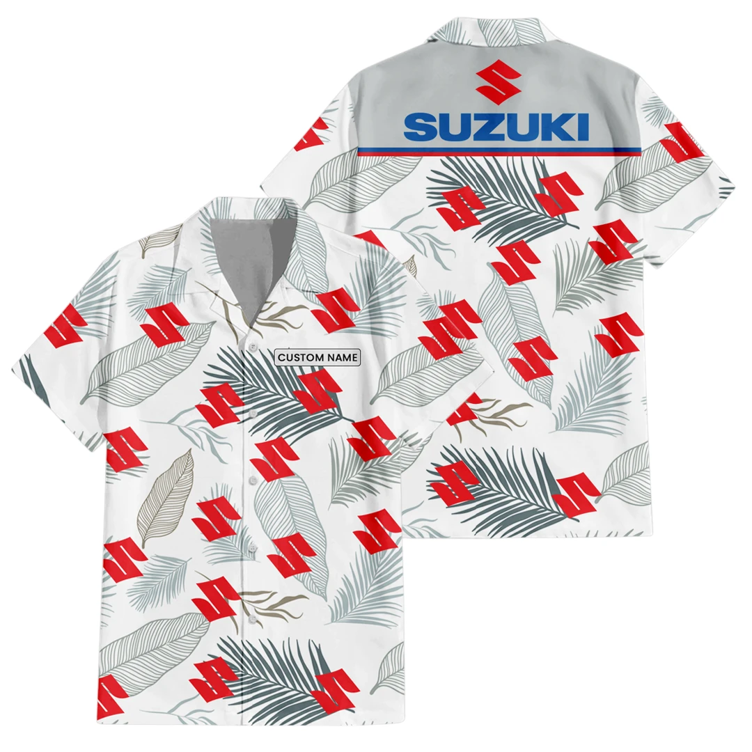 Suzuki Exclusive Logo Button Up Hawaiian Shirt Tropical Leaves Seamless Pattern All-over Print, Custom Name HIHI190225Y7HWLS1SUZ