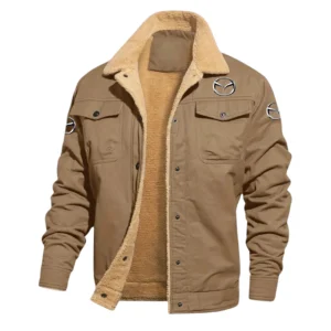 Mazda Exclusive Logo Jacket Fleece-lined Thick Jacket Warm Thick Coat With Fur Lapel Collar Coat, HIHI070125Y10FLJMAZ