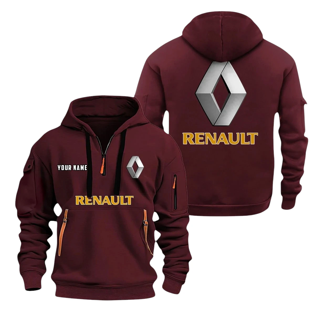 Renault Half Zip Hoodie, Sport Hooded Multi-Pocket, Custom Name TN110325Y25QZ2HCTR1REN Renault Half Zip Hoodie, Sport Hooded Multi-Pocket, Custom Name TN110325Y25QZ2HCTR1REN