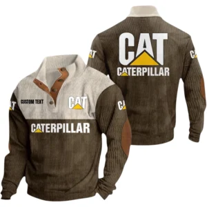 Caterpillar Knitted Ribbed Corduroy Sweatshirt Mid Stretch Stand Collar Pullover Sweater, Custom Text HG130325Y32RCSCT1CAT