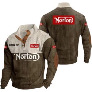 Norton Motorcycle Knitted Ribbed Corduroy Sweatshirt Mid Stretch Stand Collar Pullover Sweater, Custom Text HG170325Y32RCSCT1NOM