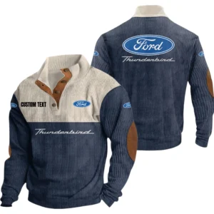Ford Thunderbird Exclusive Logo Knitted Ribbed Corduroy Sweatshirt Mid Stretch Stand Collar Pullover Sweater, Custom Text HG140325Y32RCSCT1FOT