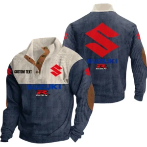 Gsx Exclusive Logo Knitted Ribbed Corduroy Sweatshirt Mid Stretch Stand Collar Pullover Sweater, Custom Text HG140325Y32RCSCT1GSX