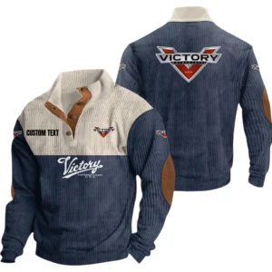 Victory Motorcycles Exclusive Logo Knitted Ribbed Corduroy Sweatshirt Mid Stretch Stand Collar Pullover Sweater, Custom Text HG180325Y32RCSCT1VIM