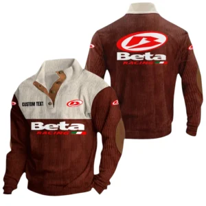 Beta Racing Knitted Ribbed Corduroy Sweatshirt Mid Stretch Stand Collar Pullover Sweater, Custom Text HG130325Y32RCSCT1BET