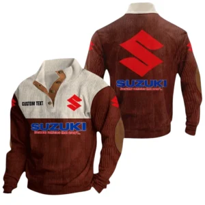 Suzuki Exclusive Logo Knitted Ribbed Corduroy Sweatshirt Mid Stretch Stand Collar Pullover Sweater Custom Text HG170325Y32RCSCT1SUZ