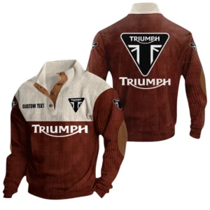 Triumph Motorcycles Exclusive Logo Knitted Ribbed Corduroy Sweatshirt Mid Stretch Stand Collar Pullover Sweater, Custom Text HG190325Y32RCSCT1TRM