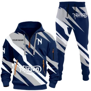 Norton Motorcycle Half Zip Hoodie x Long Pants Set All-over Print, Custom Name HIHI190525Y26QZ3HNOM