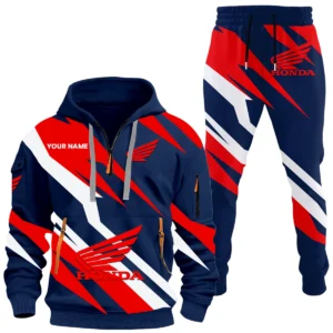 Honda Motor Half Zip Hoodie x Long Pants Set All-over Print, Custom Name HIHI190525Y26QZ3HHOM