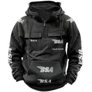 BSA Motorcycles Quarter Zip Hoodie, Sports Hoodie Multi-Pockets, Custom Name TN240525Y41HJRCT1BSA