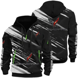 Corvette Half Zip Hoodie All Over Prints, Multi-Pockets Custom Name