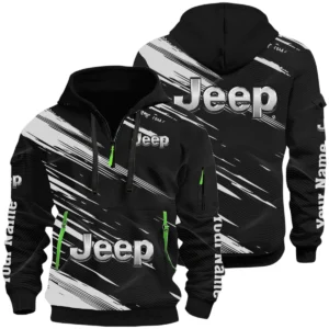 Jeep Half Zip Hoodie All Over Prints, Multi-Pockets Custom Name