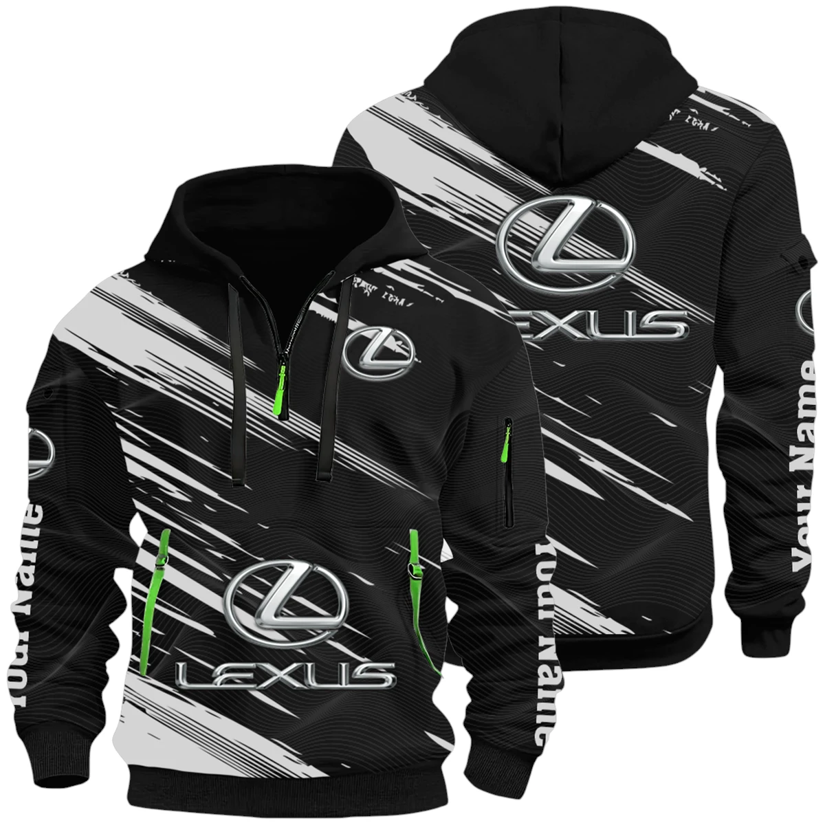 Lexus Half Zip Hoodie All Over Prints, Multi-Pockets Custom Name Lexus Half Zip Hoodie All Over Prints, Multi-Pockets Custom Name