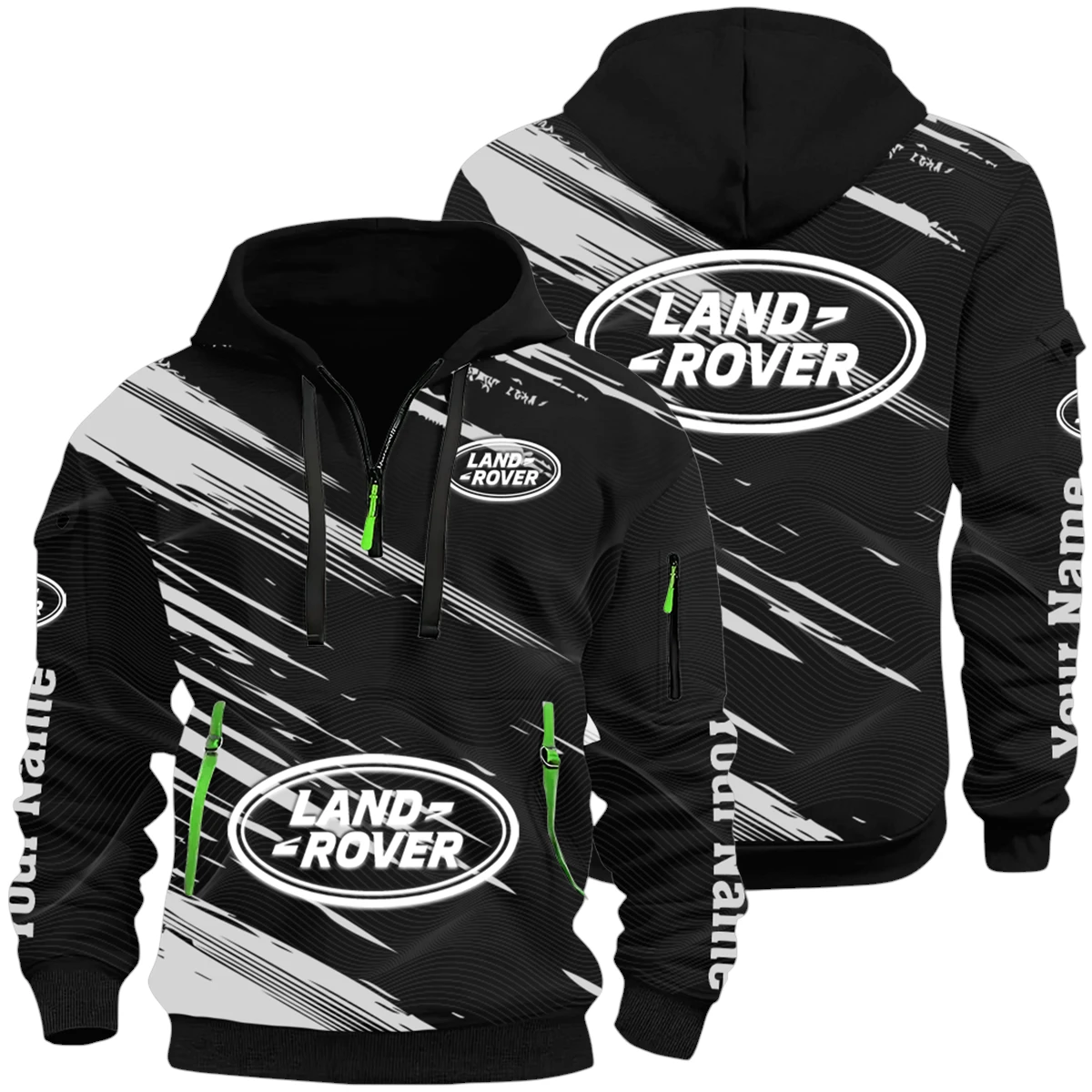 Land Rover Half Zip Hoodie All Over Prints, Multi-Pockets Custom Name Land Rover Half Zip Hoodie All Over Prints, Multi-Pockets Custom Name