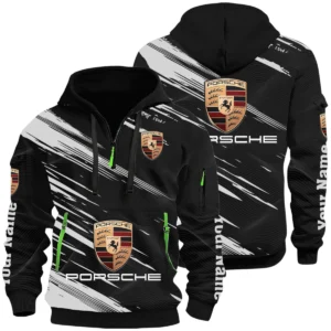 Porsche Half Zip Hoodie All Over Prints, Multi-Pockets Custom Name