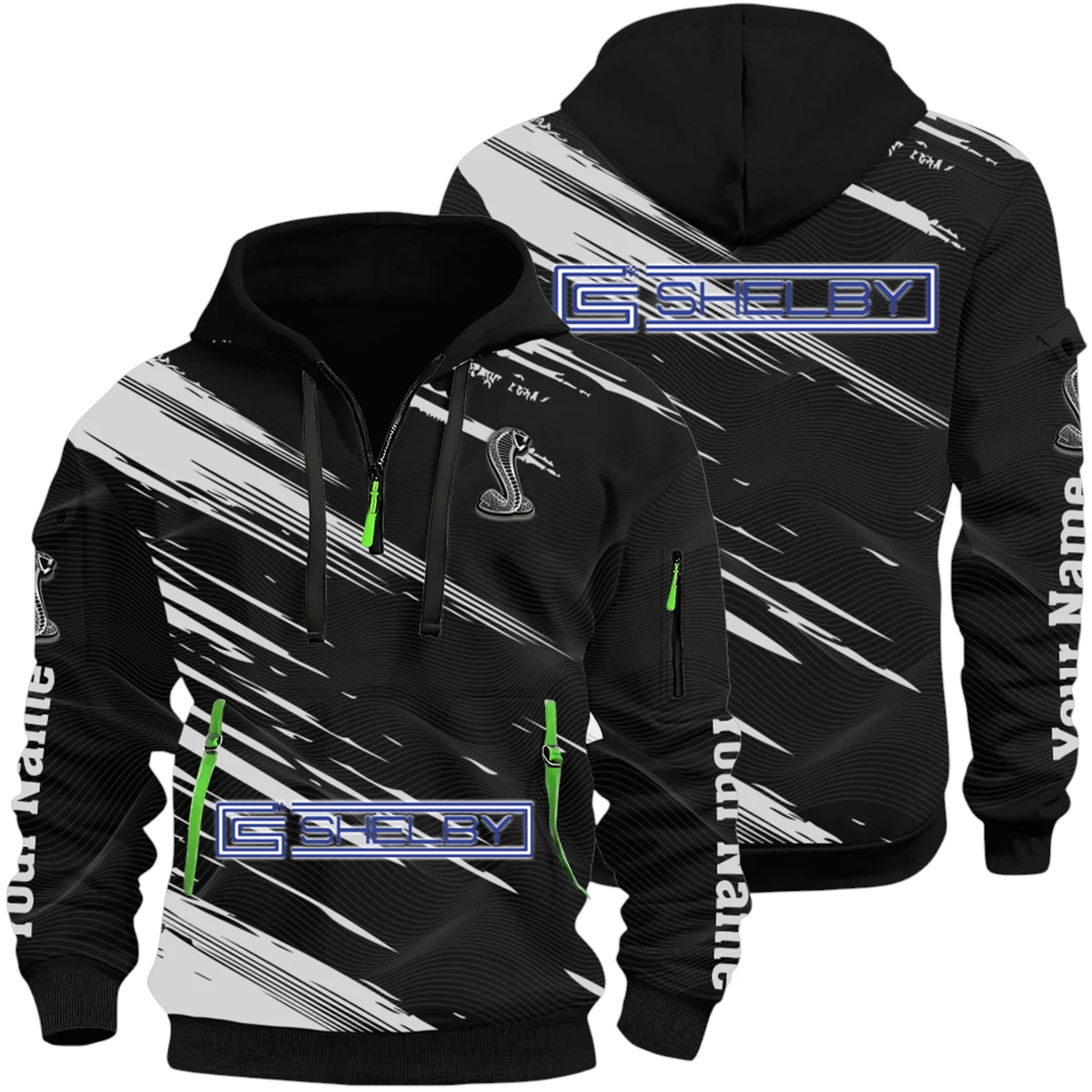 Shelby Half Zip Hoodie All Over Prints, Multi-Pockets Custom Name Shelby Half Zip Hoodie All Over Prints, Multi-Pockets Custom Name