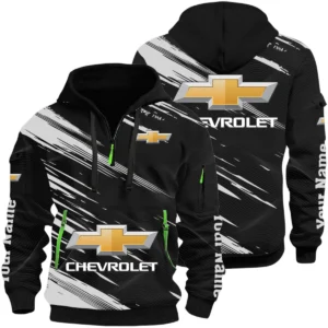 Chevrolet Half Zip Hoodie All Over Prints, Multi-Pockets Custom Name