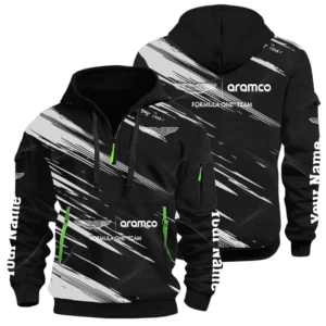 Aston Martin Racing Half Zip Hoodie All Over Prints, Multi-Pockets Custom Name
