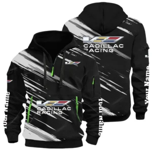 Cadillac Racing Half Zip Hoodie All Over Prints, Multi-Pockets Custom Name