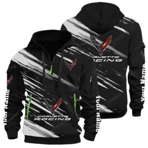 Corvette Racing Half Zip Hoodie All Over Prints, Multi-Pockets Custom Name
