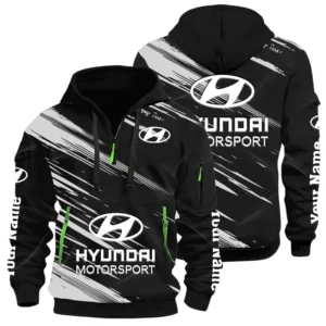 Hyundai Motorsport Racing Half Zip Hoodie All Over Prints, Multi-Pockets Custom Name