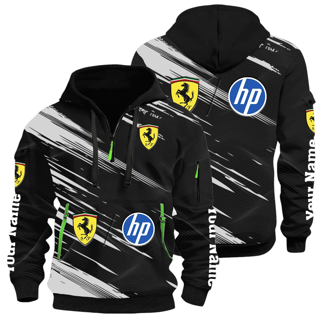 Scuderia Ferrari F1 Half Zip Hoodie All Over Prints, Multi-Pockets Custom Name Scuderia Ferrari F1 Half Zip Hoodie All Over Prints, Multi-Pockets Custom Name