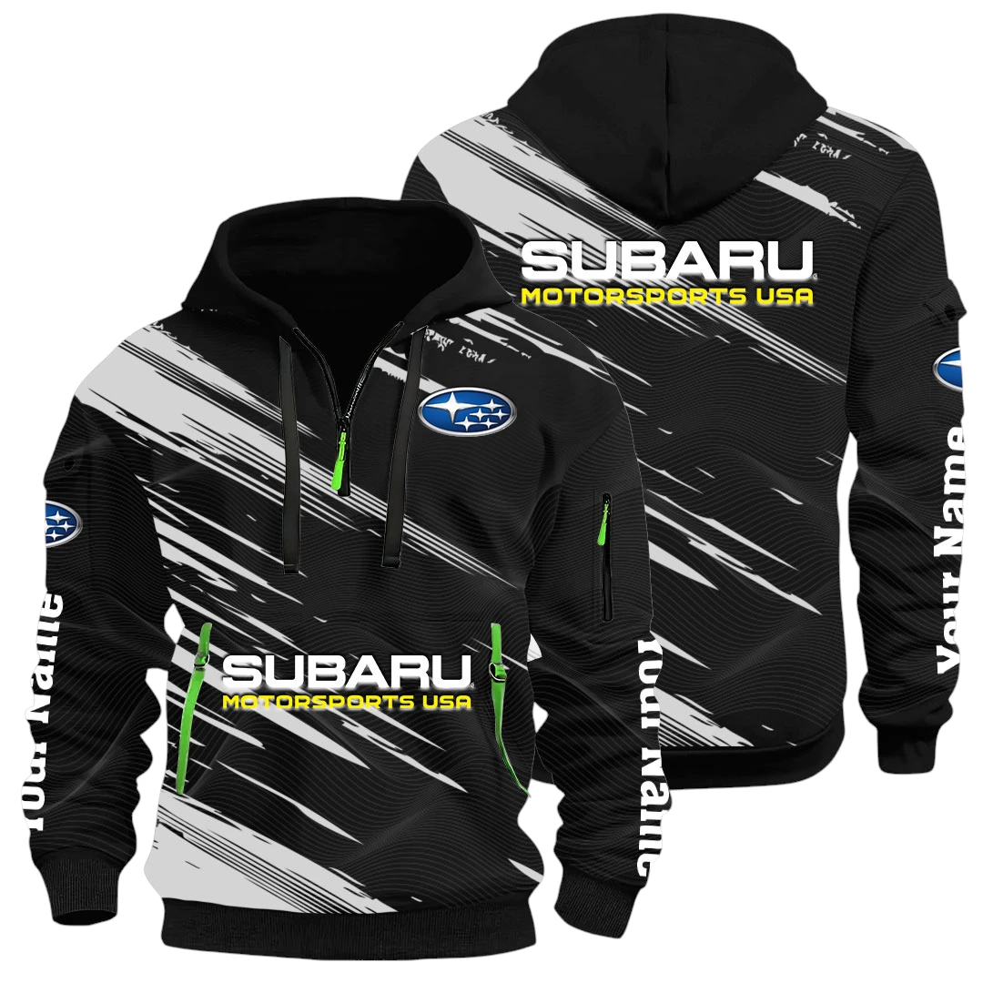 Subaru Motorsports USA Racing Half Zip Hoodie All Over Prints, Multi-Pockets Custom Name Subaru Motorsports USA Racing Half Zip Hoodie All Over Prints, Multi-Pockets Custom Name