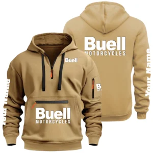 Buell Motorcycles Half Zip Hoodie Multi Zipper Pocket Custom Name