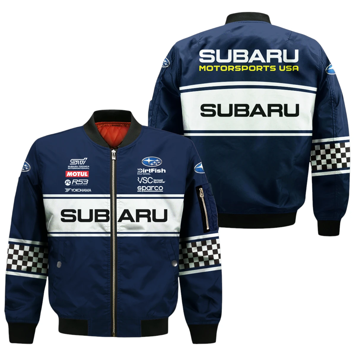Subaru Motorsports USA Racing All Over Prints Bomber Jacket Subaru Motorsports USA Racing All Over Prints Bomber Jacket