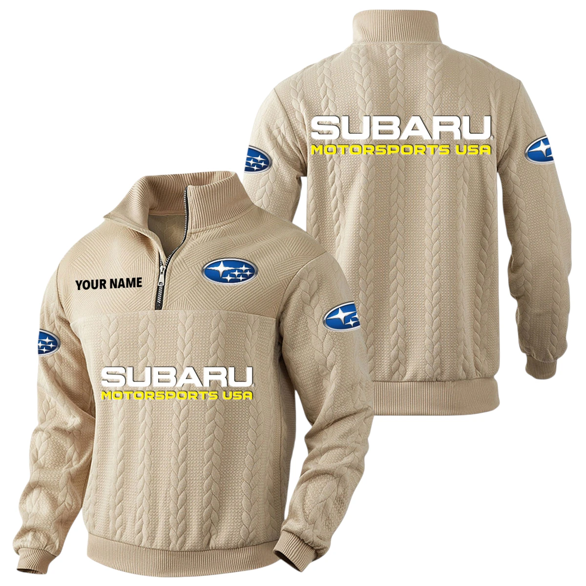 Subaru Motorsports USA Racing Quarter-Zip Sweatshirt Stand Collar Custom Name Subaru Motorsports USA Racing Quarter-Zip Sweatshirt Stand Collar Custom Name