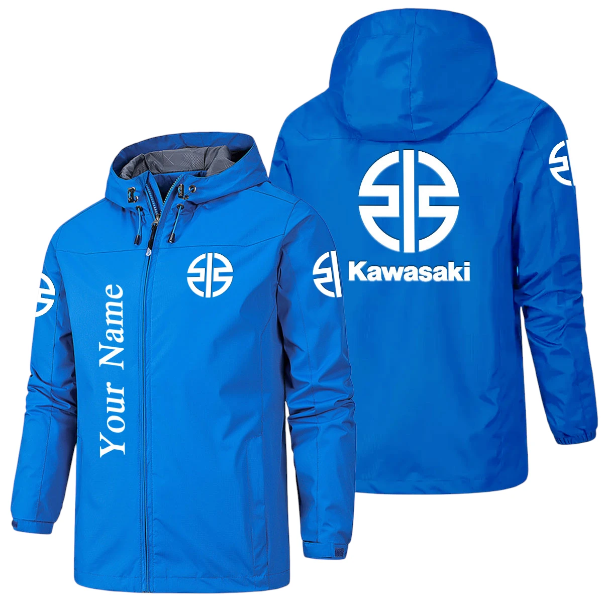 Kawasaki Motors Hooded Windbreaker Jacket Custom Name Kawasaki Motors Hooded Windbreaker Jacket Custom Name