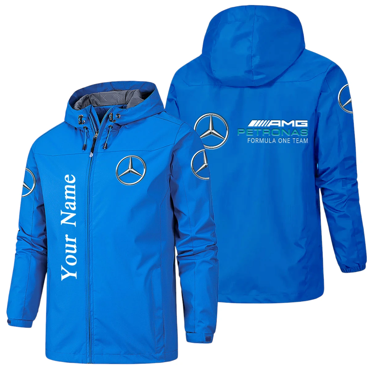 Mercedes-AMG Petronas Racing Hooded Windbreaker Jacket Custom Name Mercedes-AMG Petronas Racing Hooded Windbreaker Jacket Custom Name