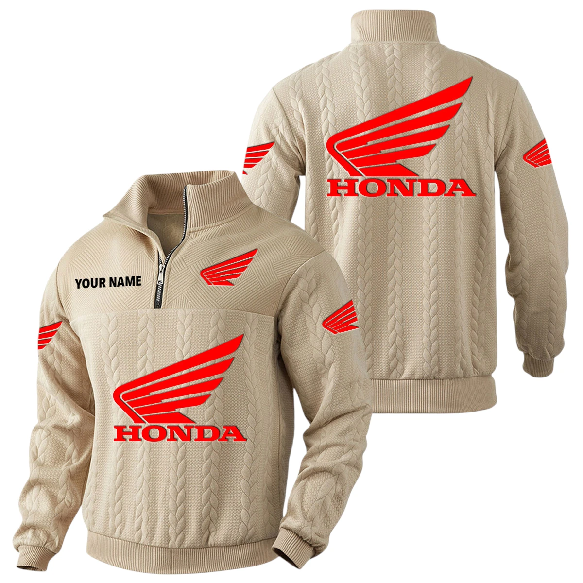 Honda Motor Quarter-Zip Sweatshirt Stand Collar Custom Name Honda Motor Quarter-Zip Sweatshirt Stand Collar Custom Name