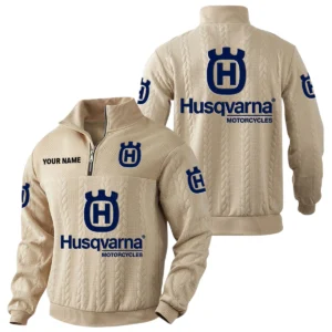 Husqvarna Motorcycles Quarter-Zip Sweatshirt Stand Collar Custom Name